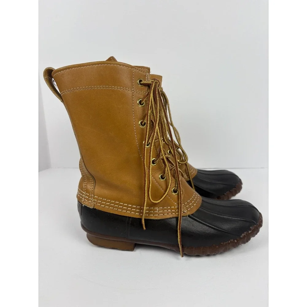 LL Bean Beam  Brown Leather Lace Up Unlined Ankle Duck Boots Size DM 6 women's